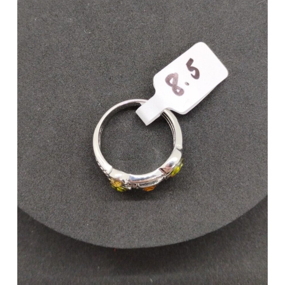 Silver Tone Ring - 8.5 Women's - Multicolor Glass Stones - Picture 3 of 5